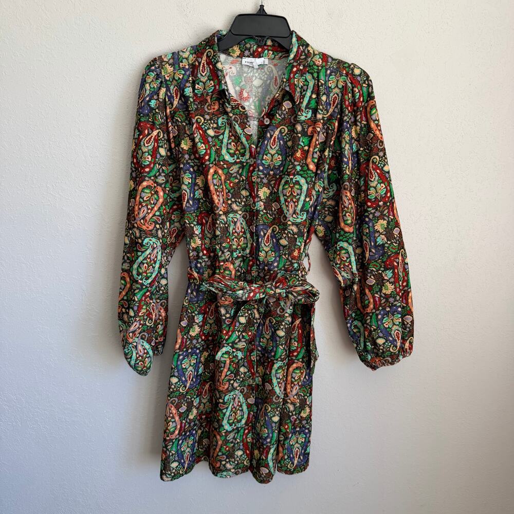 FRNCH Ludy Paisley Multicolor Paisley Foxy Print Corduroy Button Dress Womens S